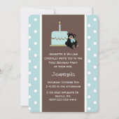 ブルーアンドブラウンベビー初の誕生日招待状 招待状 (正面)