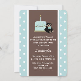 ブルーアンドブラウンベビー初の誕生日招待状 招待状