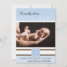 ブルーアンドブラウンモノグラムボーイベビー発表 案内状