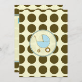 ブルーアンドブラウン水玉模様ベビーシャワー招待状 招待状 (正面/裏面)