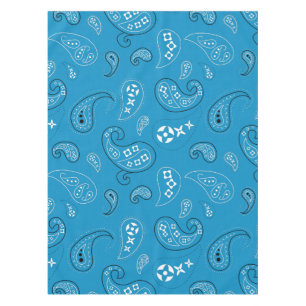 ブルーアンドブラックペイズリーウエスタンバンダナプリント テーブルクロス