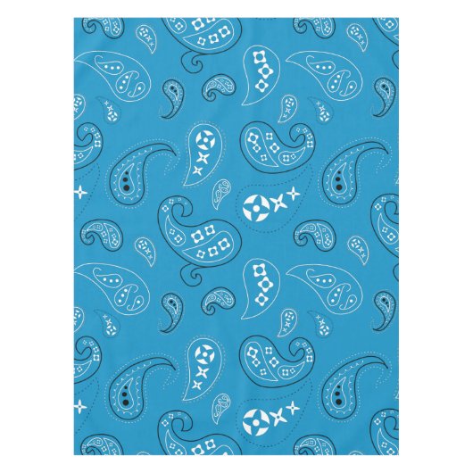 ブルーアンドブラックペイズリーウエスタンバンダナプリント テーブルクロス (正面)