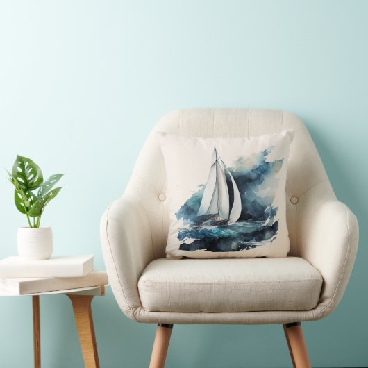 ブルーアンドベージュセーリングボート装飾用クッション クッション (椅子)