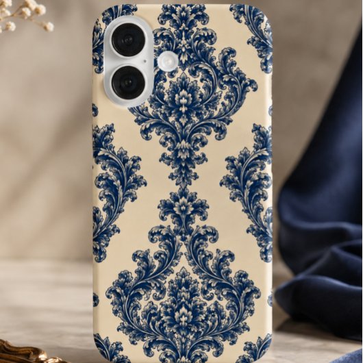 ブルーアンドホワイトのダマスク柄 Case-Mate iPhoneケース