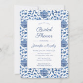ブルーアンドホワイトアンティークチノワセリーブライダルシャワー 招待状 (正面)