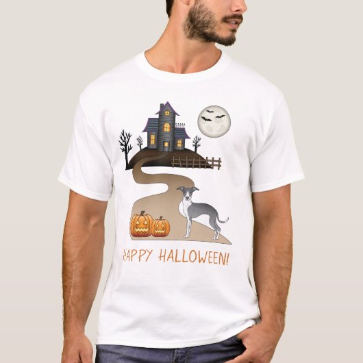 ブルーアンドホワイトイギーとはろうぃんのホーンテッドハウス Tシャツ (正面)