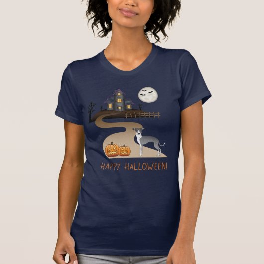 ブルーアンドホワイトイギーとはロウィンお化け屋敷 Tシャツ (正面)
