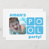 ブルーアンドホワイトサマープールパーティーフォト招待状 招待状 (正面/裏面)