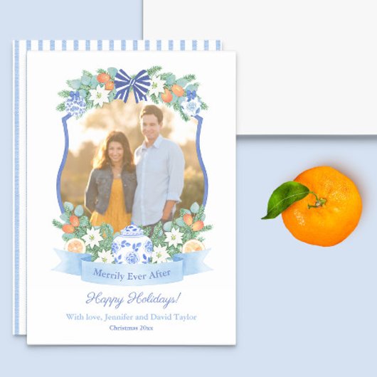 ブルーアンドホワイトシトラストゥール初めてのクリスマス写真 シーズンカード