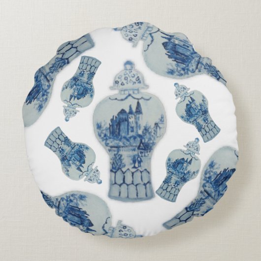 ブルーアンドホワイトジンジャージャーズラウンド装飾用クッション ラウンドクッション (裏面)