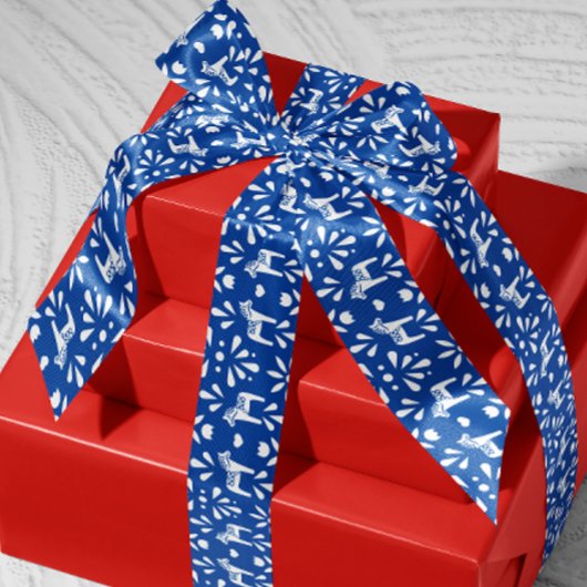 ブルーアンドホワイトスウェーデンダラホースホリデイ サテンリボン