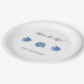 ブルーアンドホワイトフィッシュシェルファミリービーチハウス ペーパープレート (アングル)
