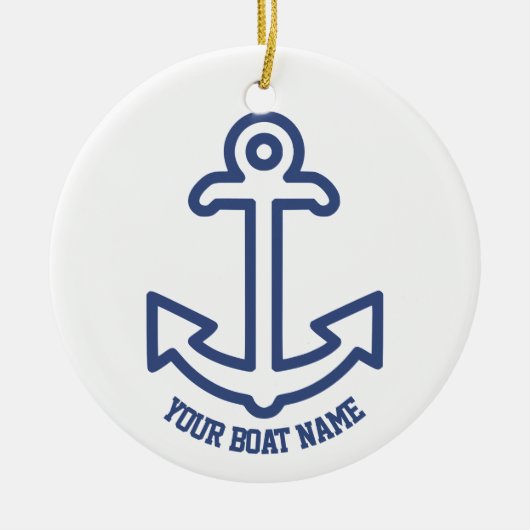 ブルーアンドホワイトボート航海のいかりオーナメント セラミックオーナメント (正面)