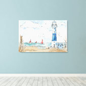 ブルーアンドホワイトライトハウス キャンバスプリント (インサイチュ (ウッドフロア))