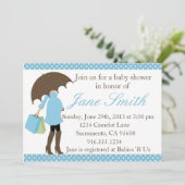 ブルーアンドホワイト水玉模様ベビーシャワー招待状 招待状 (スタンド正面)