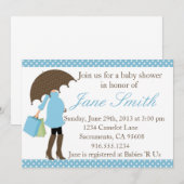 ブルーアンドホワイト水玉模様ベビーシャワー招待状 招待状 (正面/裏面)