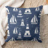 ブルーアンドホワイト航海のライトハウス装飾用クッション クッション (ブランケット)