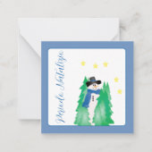 ブルーアンドホワイト雪だるまミニ ノートカード (正面)