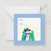 ブルーアンドホワイト雪だるまミニ ノートカード (裏面)