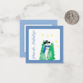 ブルーアンドホワイト雪だるまミニ ノートカード (正面/裏面インサイチュ)