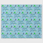 ブルーアンドライムグリーンボーイハッピーバースデー ラッピングペーパー (フラット)