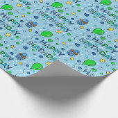 ブルーアンドライムグリーンボーイハッピーバースデー ラッピングペーパー (角)