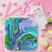 ブルーアンドライムグリーンマーブルスワーズ誕生日紙P ペーパープレート (パーティー)