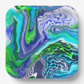 ブルーアンドライムグリーンマーブルスワーズ誕生日紙P ペーパープレート (正面)