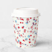 ブルーアンドレッドスノーフレークデザイン紙カップ 紙コップ (左)