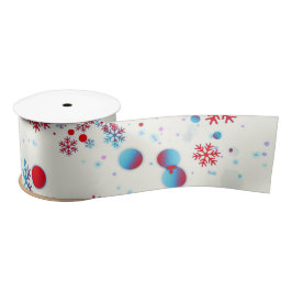 ブルーアンドレッドスノーフレークデザイン サテンリボン