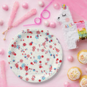 ブルーアンドレッドスノーフレークデザイン ペーパープレート (パーティー)