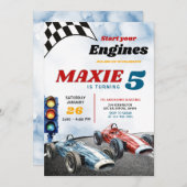 ブルーアンドレッドボーイレーススポーツカーズ誕生日 招待状 (正面/裏面)