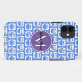 ブルーアンド薄紫フクロウカスタムモノグラムパーソナライズされた Case-Mate iPhoneケース (裏面(横))