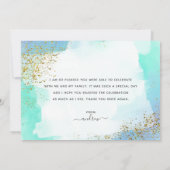 ブルーアンド金ゴールドウォーターカラーバー(ユダヤ教の)バル・ミツバー サンキューカード (裏面)