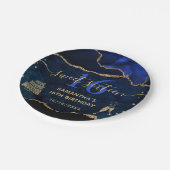 ブルーアンド金ゴールドグリッターアゲート大理石スイート16 ペーパープレート (アングル)