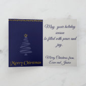 ブルーアンド金ゴールドグリッター効果クリスマスツリー シーズンカード (内部)