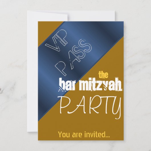 ブルーアンド金ゴールドバルミツワーバー(ユダヤ教の)バル・ミツバーパーティー 招待状 (正面)