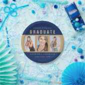 ブルーアンド金ゴールド卒業写真コラージュカスタム ペーパープレート (パーティー)