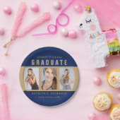 ブルーアンド金ゴールド卒業写真コラージュカスタム ペーパープレート (パーティー)