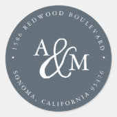 ブルーアンパサンド結婚モノグラム差出人住所 ラウンドシール (正面)