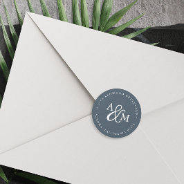 ブルーアンパサンド結婚モノグラム差出人住所 ラウンドシール