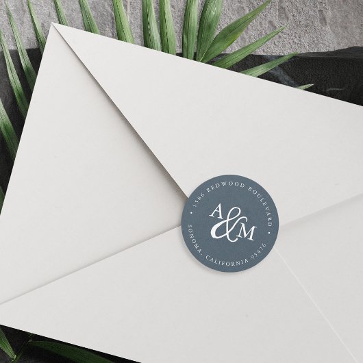 ブルーアンパサンド結婚モノグラム差出人住所 ラウンドシール