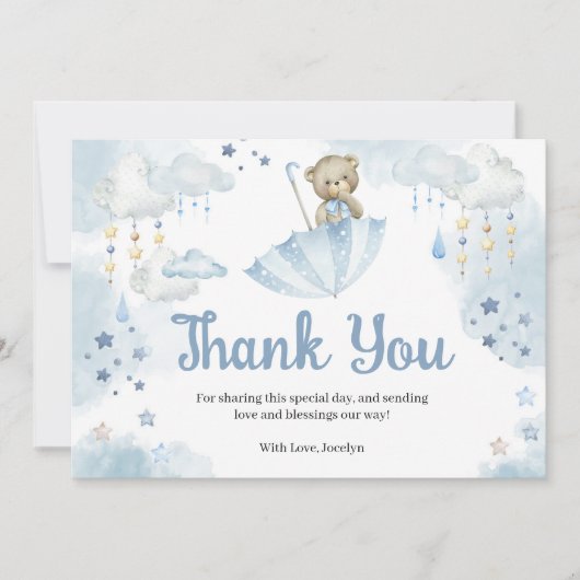 ブルーアンブレラテディベアベビー散布機 サンキューカード (正面)