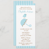 ブルーアンブレラバードベイビーシャワー 招待状 (正面/裏面)