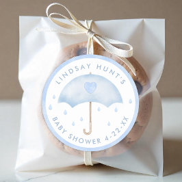 ブルーアンブレラベビーシャワーお気に入りステッカー ラウンドシール