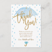 ブルーアンブレラベビーシャワーサンキューカード エンクロージャーカード (正面)