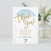 ブルーアンブレラベビーシャワーサンキューカード エンクロージャーカード (スタンド正面)