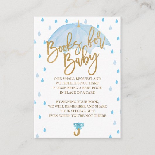ブルーアンブレラベビーシャワーブックベビーカード エンクロージャーカード (正面)