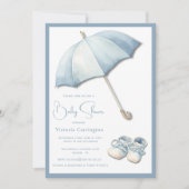ブルーアンブレラベビーシューズベビーシャワー 招待状 (正面)