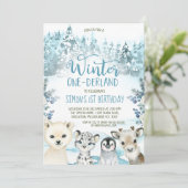 ブルーアークティックアニマルウィンターオネダーランド誕生日 招待状 (スタンド正面)